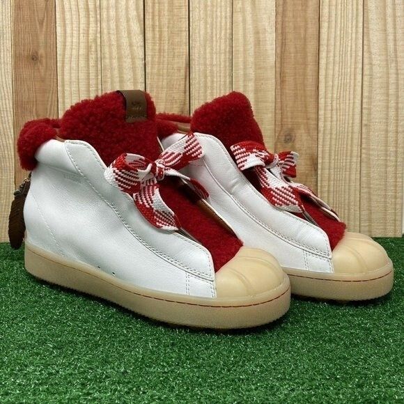 NEW Coach G1493 White Red Leather Shearling Boots Women's SZ 6 B G - Picture 4 of 12